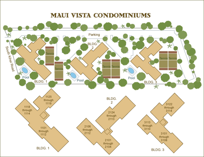 Maui Vista condo information, grounds maps, amenities